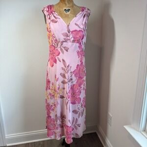 Y2K Bandolino Party Dress Womens 12 Pink Floral Surplice bodice Lined‎